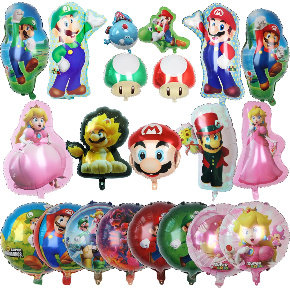 Super Mario Bros Foil Balloon Baby Birthday Photo Props Cartoon Aluminum Film Balloons Happy Birthday Party Decora Supplies