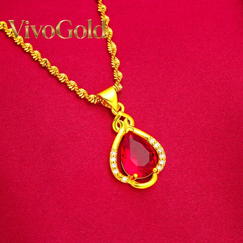 

VivoGold VivoGold 24K Gold Red Drop Necklace AU999 Pure Gold, warm gold chain paired with natural ruby drop, simple yet elegant