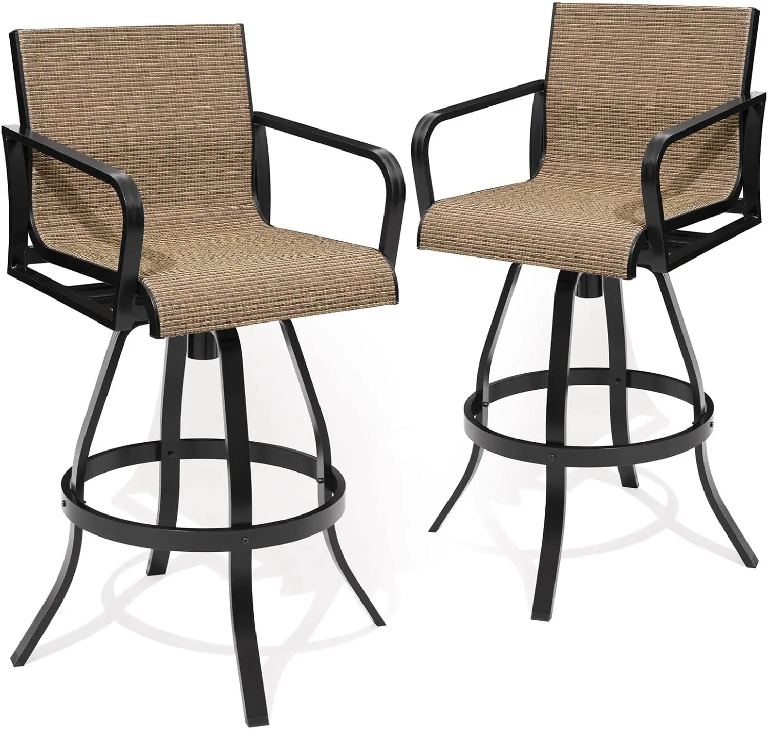 

Набор из 2 уличных барных стульев 30 дюймов, поворотные алюминиевые барные стулья с спинкой и подлокотниками, набор барных стульев из текстилена с защитой от ржавчины