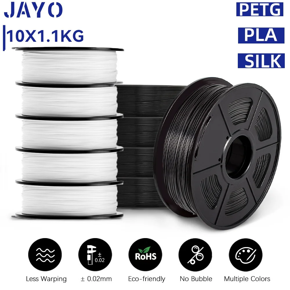 

JAYO 3D Printer PLA/PETG/SILK Filament 1.75mm 10 Rolls 3D Printing Materials