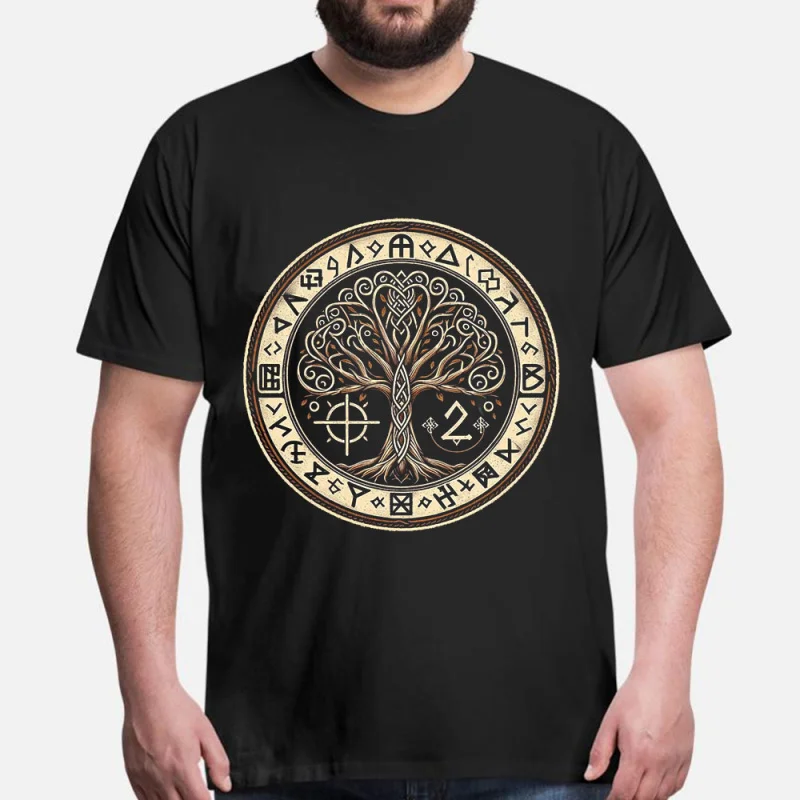 

0415 Yggdrasil tree of life Gift T-Shirt Viking Runes Norse Myths Graphic clothes 100% cotton printed Tee All size tops S-6XL