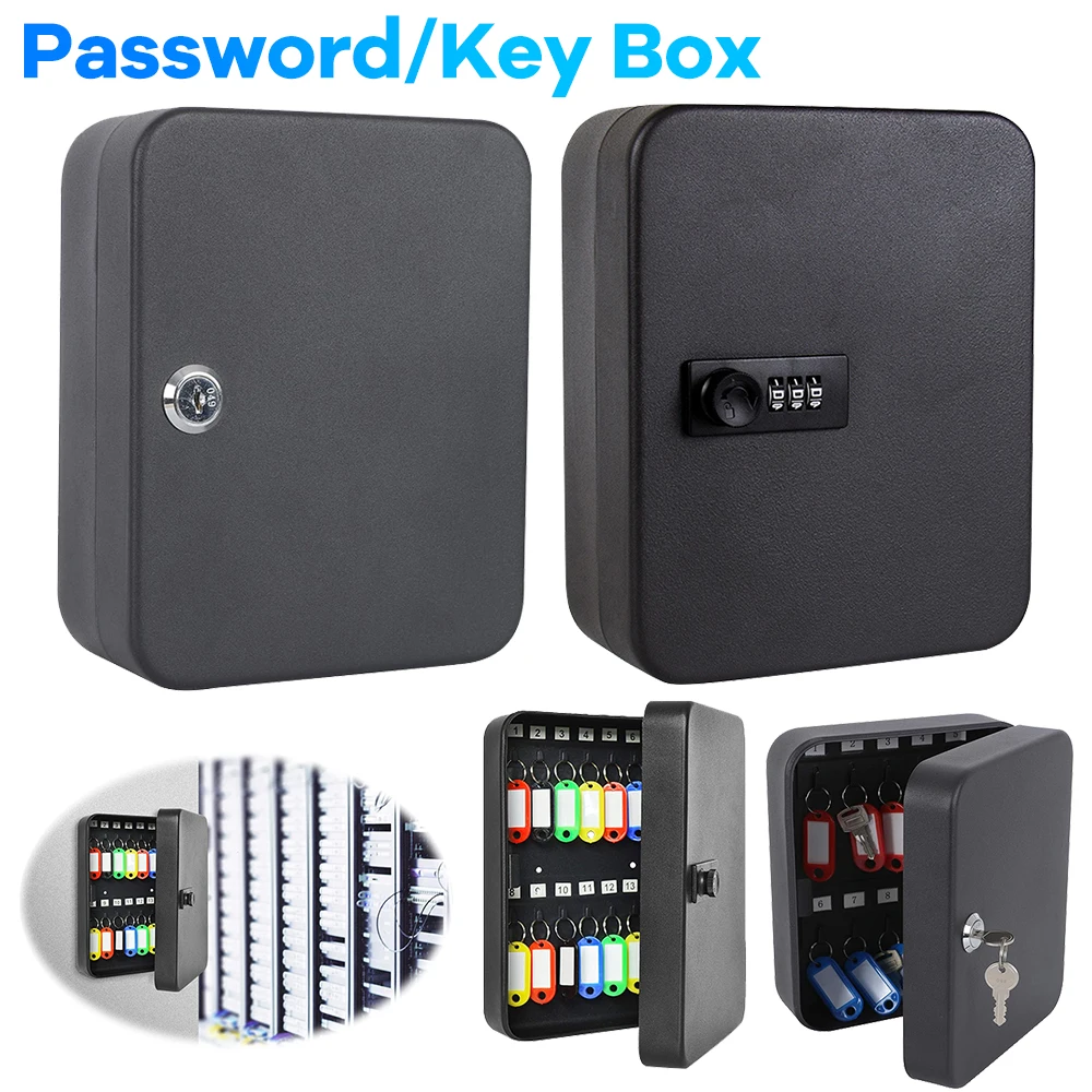 Key Cabinet Wall Mount 20 Key Hooks Key Management with Key/Code Lock Key Cabinet Security Lock Box Key Holder Box Wall Mount