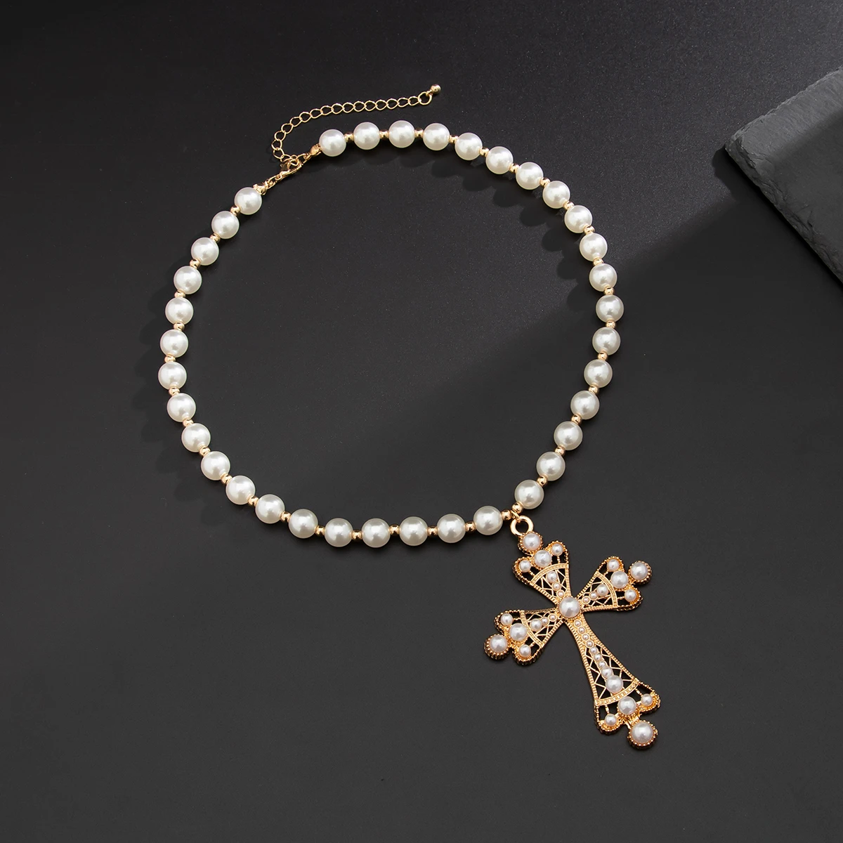 PuRui العصرية بوهو تقليد اللؤلؤ المختنق قلادة للرجال النساء الإبداعية قابل للتعديل يسوع الصليب قلادة قلادة المجوهرات اليومية #6