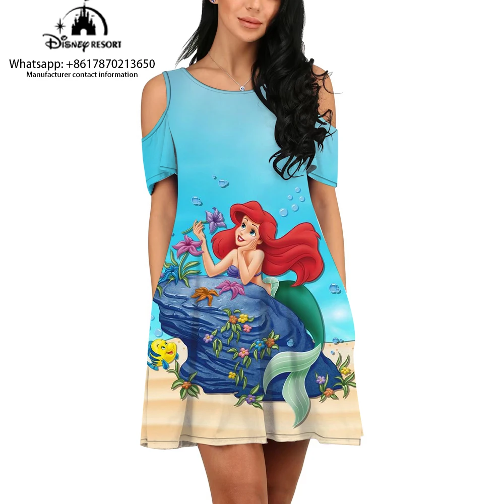 Comfortable Off-Shoulder Dress Anime Cartoon Pattern 3D Printed Dress Women's Summer New Casual Frozen Cartoon Print Dress