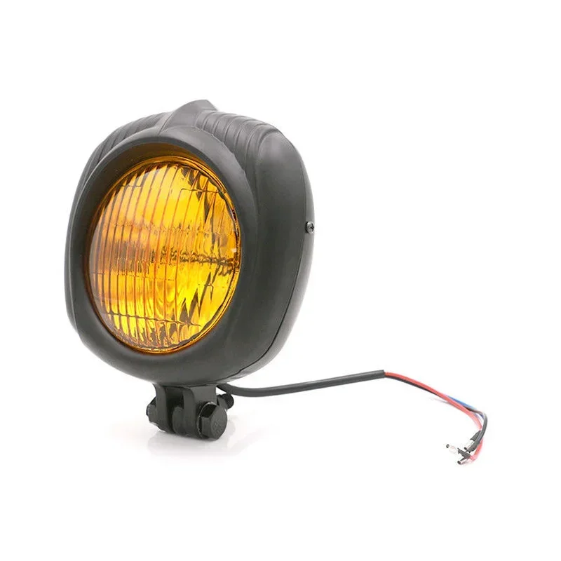 Universal Retro Vintage Black Headlight Lamp For Cafe Racer Touring Scooter Custom