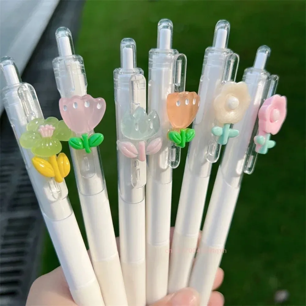 Cute Mini Flower Gel Pens Black Ink Neutral Pens Kawaii Korean Stationery Kids Gifts Writing Tools School Office Supplies