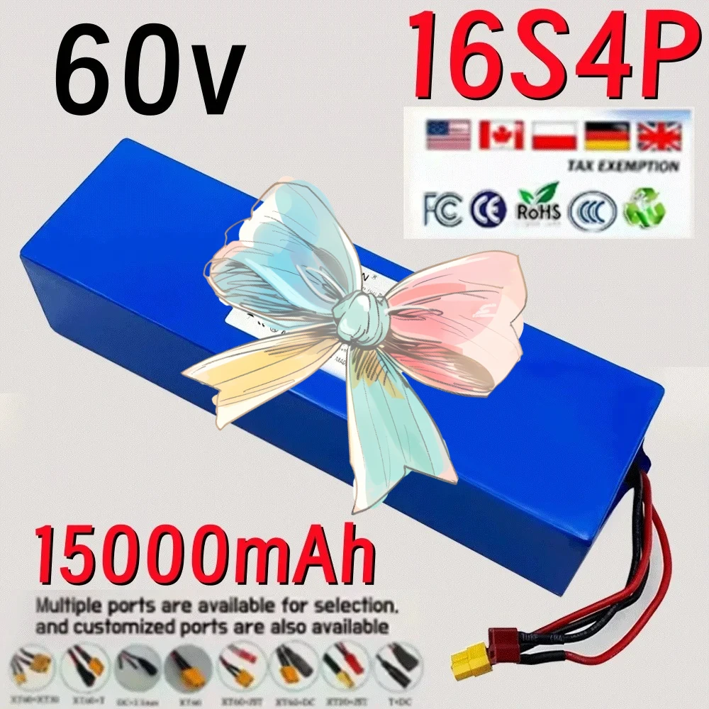 بطارية 60 فولت 15 أمبير مطورة حديثًا 18650 16S4P 15000 مللي أمبير في الساعة 2000 وات بطارية ليثيوم عالية الطاقة مع حزمة بطارية ليثيوم أيون BMS مدمجة #1