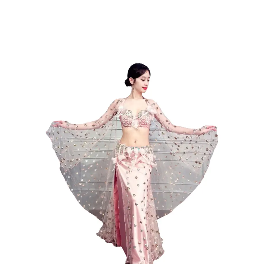 Belly Dance New Style Dance Practice Dress Mesh Cloak Star Embroidered Oriental Dance Performance Dress suit Women