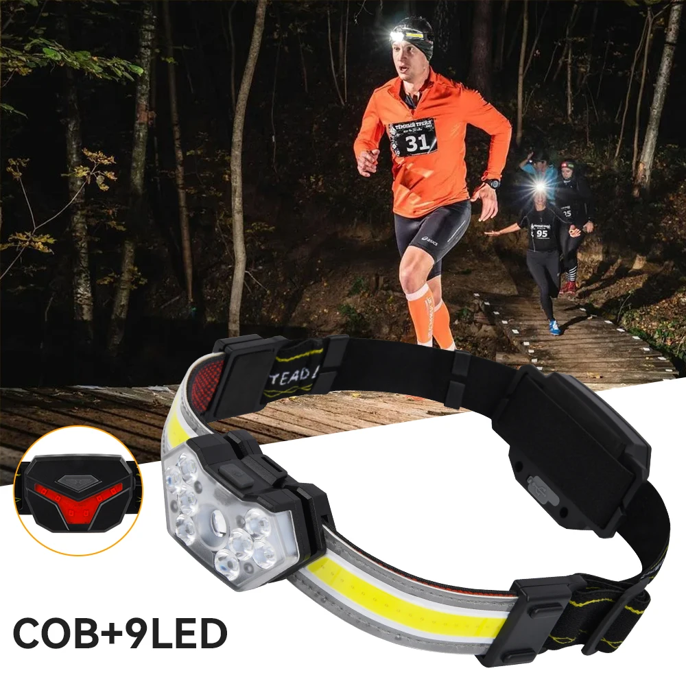 

LED Headlight 9 LED Flashlight Rechargeable Work lamp Strong Brightness Headlamp Outdoor Long Shot Head Mounted Torch Cold White