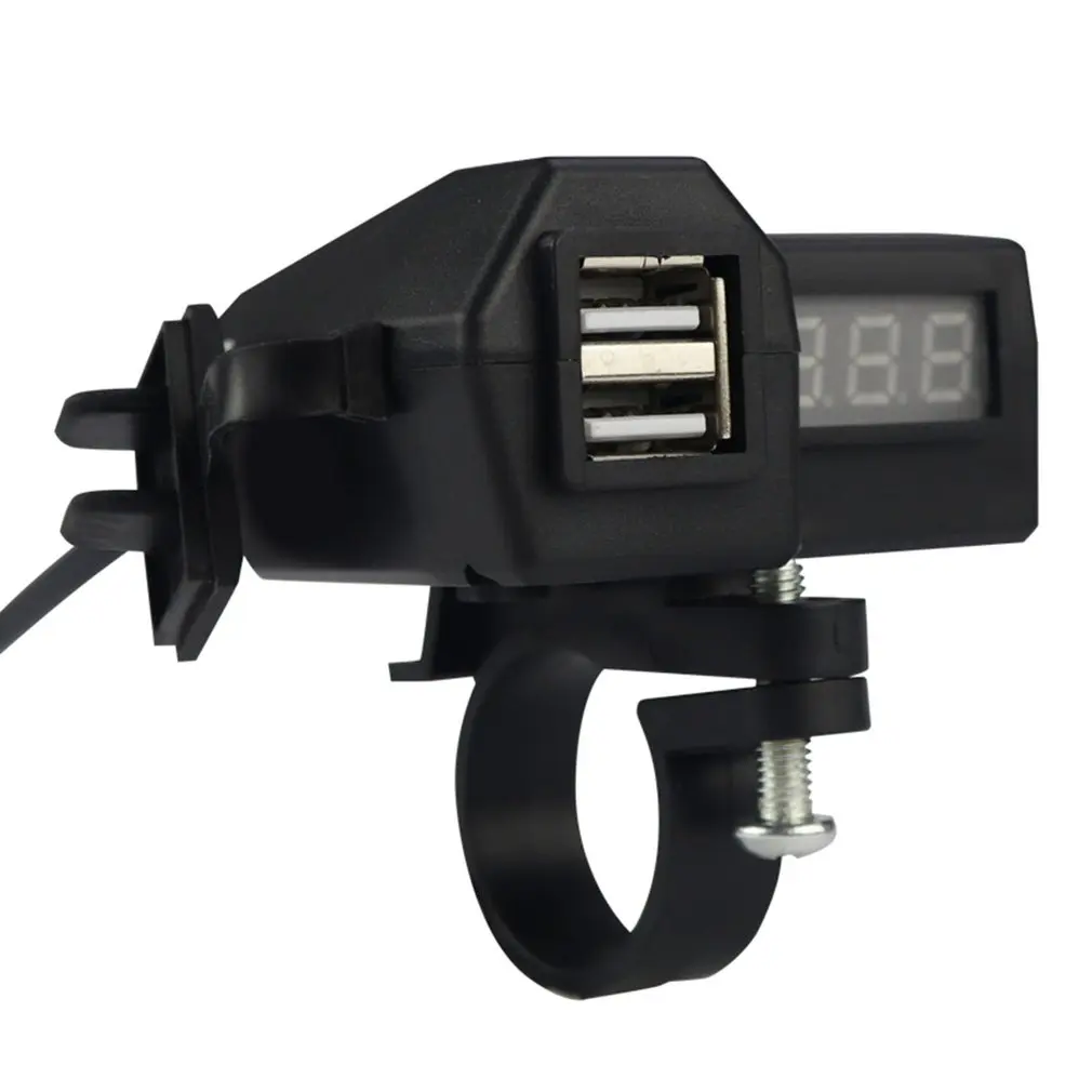 Car Motorcycle Mobile Phone Charger Adapter 10-24V Abs Waterproof Dual Usb With Switch Rv Boat Car Charger + Voltmeter