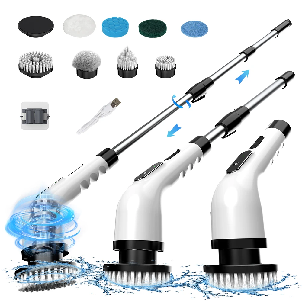 9-in-1 Electric Cleaning Brush, Wireless Rotatable Multifunction Scrubber for Bathroom, Kitchen, Windows & Toilet