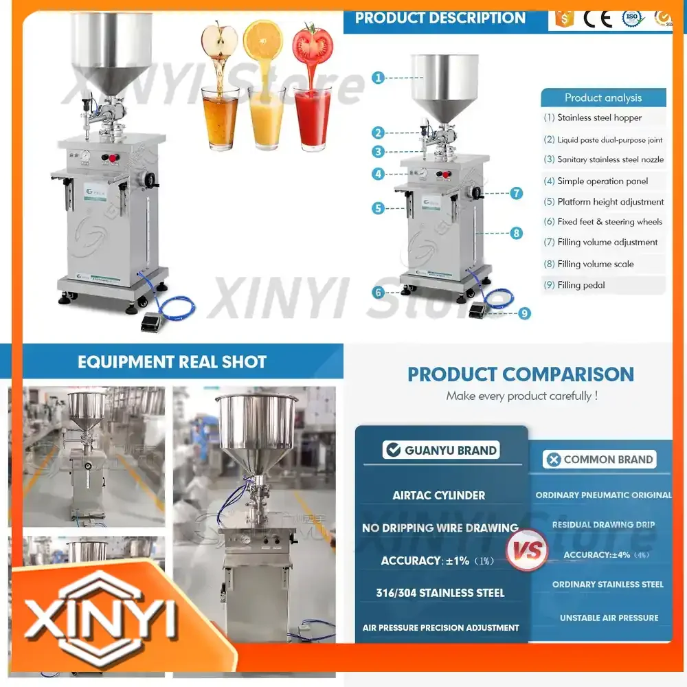 Semi-Automatic Filling Machine for Peanut Butter Bottle Packaging Pneumatic Manual Filler for Food Processing Equipment