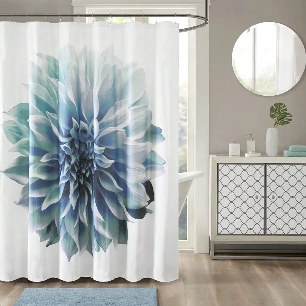 Madison Park Norah Shower Curtain, Oversized Realistic Floral Print Design, Modern Bathroom Decor, Machine Washable