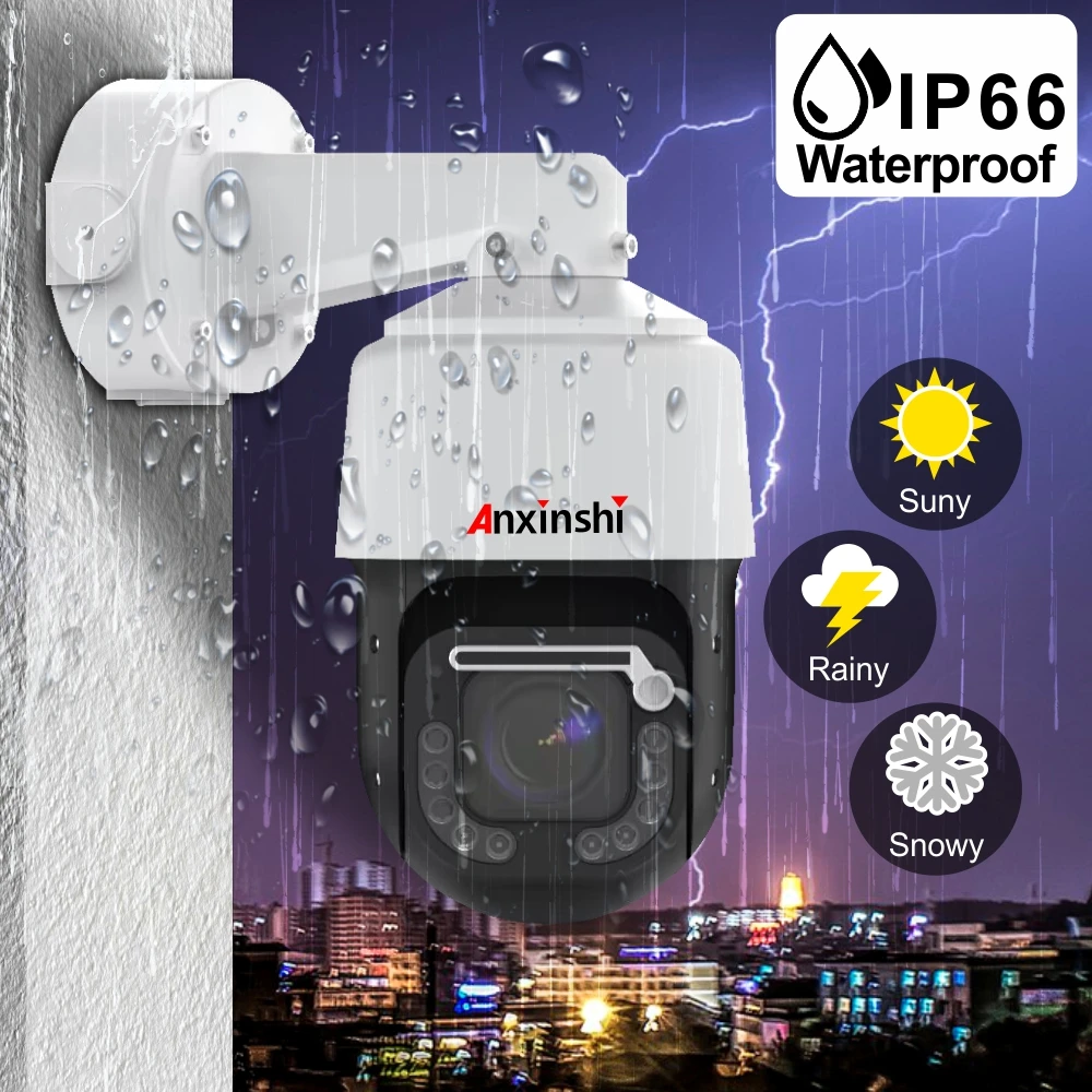 Anxinshi 4K 8MP 30fps IP PTZ Waterdichte ruitenwissercamera POE Outdoor Human Tracking 36x optische zoom NDAA RTMP ONVIF HIK-protocol