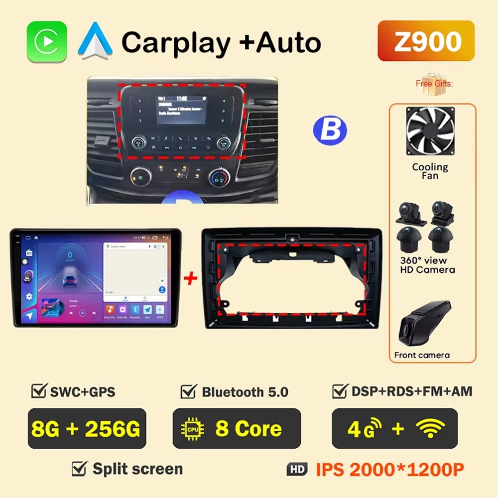 Auto Radio Android voor Ford Transit Custom 350 Transit V363 2020-2022 Multimedia Videospeler Navigatie GPS GEEN 2din Head Unit