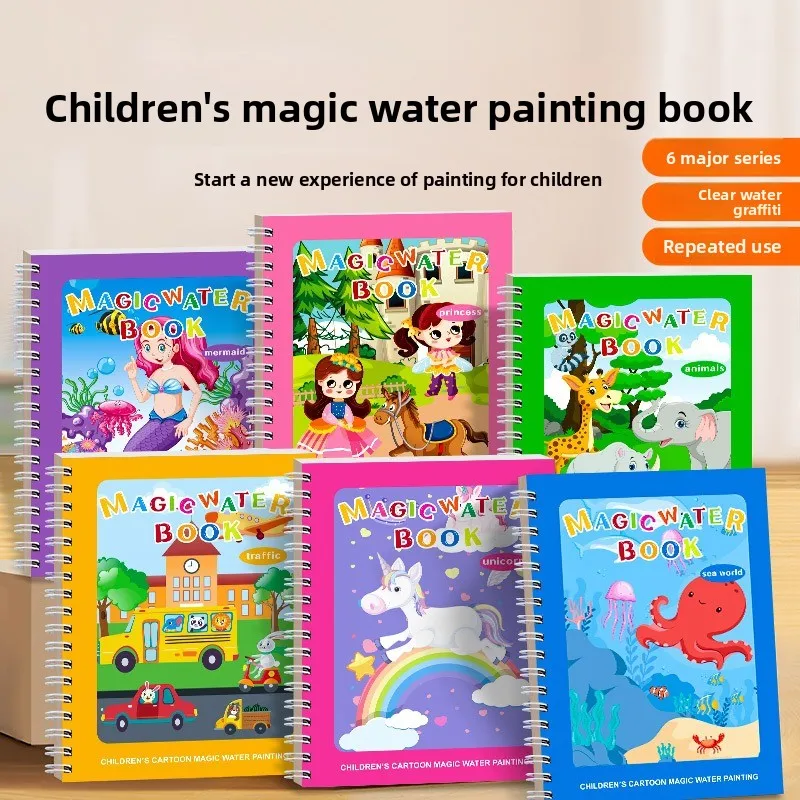 Libro de dibujo al agua reutilizable 1P: almohadilla de pintura mágica sin desorden con bolígrafo de agua recargable