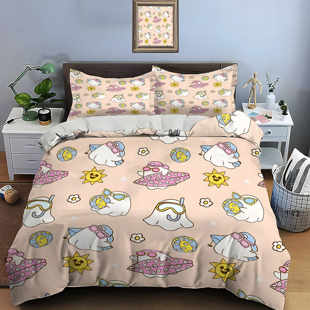Cute ghost summer fun pattern Bedding Set for Kids Luxury Gift 3pcs Digital Print Comforter Set Soft Comfortable Breathable