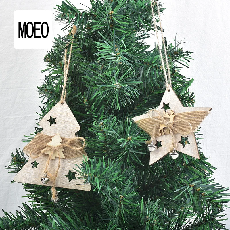 2024 New Wooden Five pointed Star Elk Glove Ball Bell Pendant Christmas Decoration Scene Decoration Home Accessories Pendant