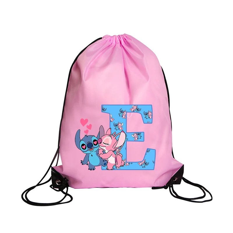 Stitch Disney Drawstring Bag Sports Waterproof Backpack Bundle Pocket Terylene Basketball Bags Cartoon Anime Birthday Cute Gifts