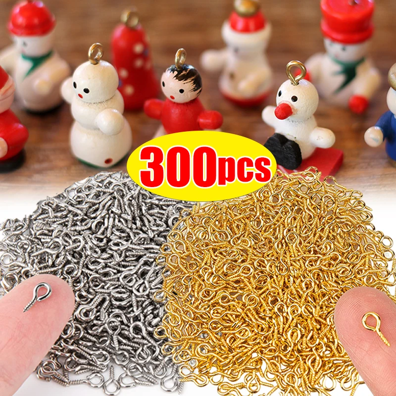 300pcs Small Tiny Mini Eye Pins Eyepins Hooks Eyelets Screw Threaded Gold Clasps Hooks Handmade For DIY Jewelry Findings Making