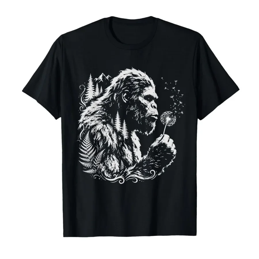 

Funny Bigfoot Blowing Wishes Dandelion Nature Vintage Art T-shirt For Men Women 100% Cotton T Shirts Short Sleeve Tops 0501-3