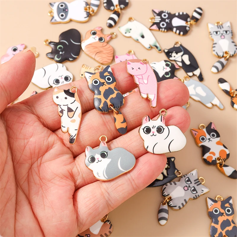 20 Stück Cartoon-Tier-Anhänger, Emaille-Katzenanhänger für die Schmuckherstellung, Ohrringe, Halsketten, Armbänder, DIY-Bastelbedarf – Detail 2
