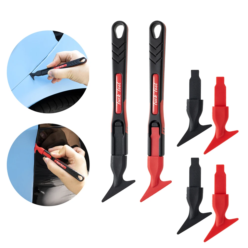 EHDIS Red & Black Car Film Squeegee with Replaceable Micro Tips Silicone Handle Tint Vinyl Wrap Edge Seam Tucking Application