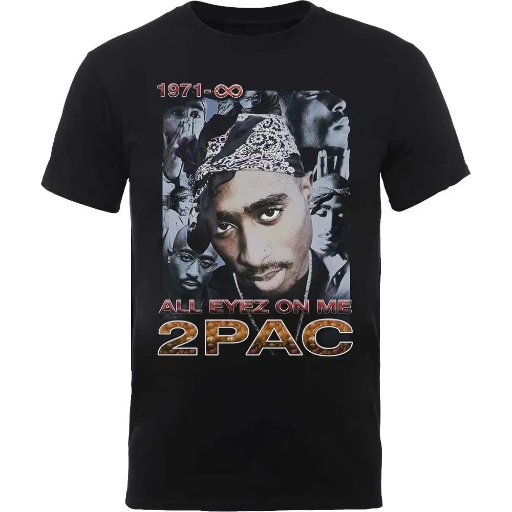 

Tupac All Eyez Logo Peripheral Pattern Printing Summer Luxury Brand Pure Cotton Large Size Men's Women's T-shirts Short Sleeves