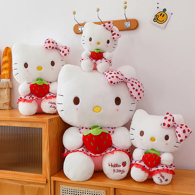 Sanrio Kawaii Hello Kitty Throw Pillow Doll Plush Toy Home Decor Children Birthday Gift Cute Strawberry-themed Christmas Gift