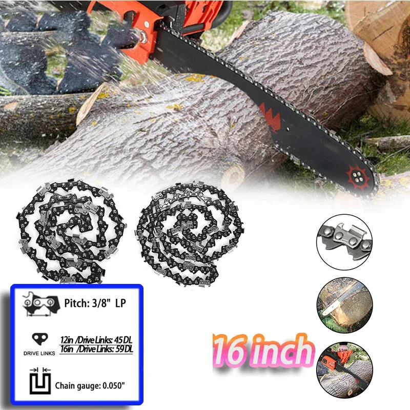 

Pair 16 Inch 59 Drive Links 3/8" LP Pitch Metal Chainsaw Chain Blade Wood Cutting Chainsaw Parts .050" Gauge for Electric Saw