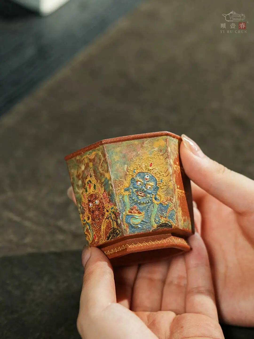 Yihu Chun High-End Collectible Purple Clay Tea Master Cup, Hand-Painted Five-Color God Of Wealth Limited Edition Treasure