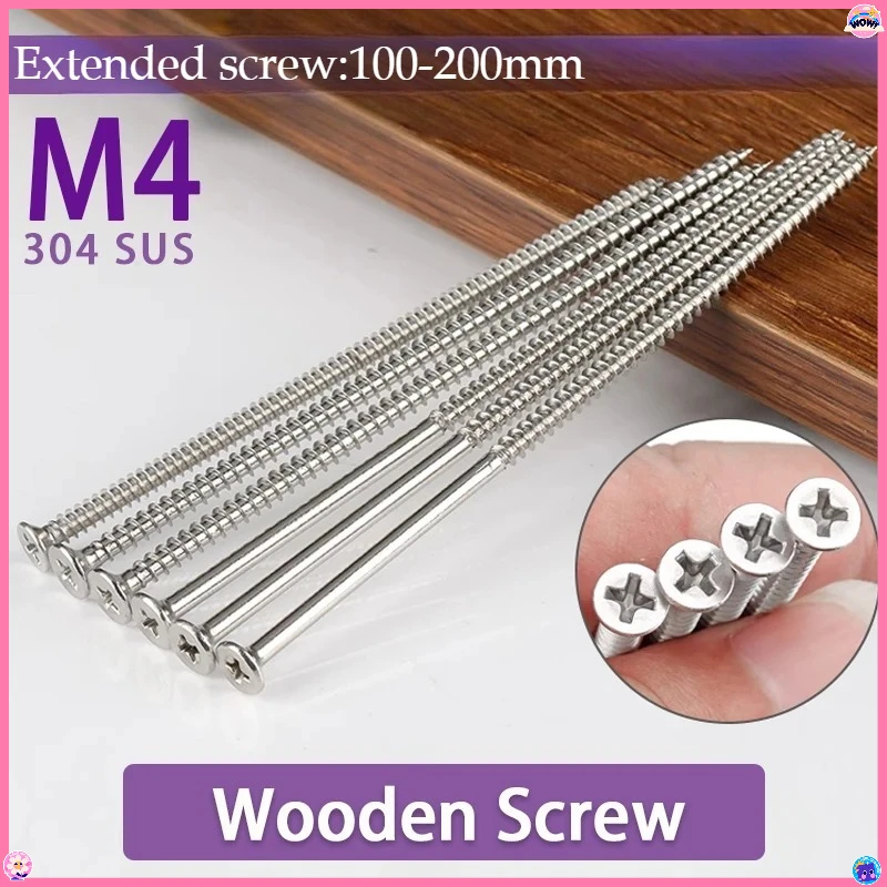 

M4 Extended Flat Head Self Tapping Screw 110-200mm 304 Stainless Steel Countersunk Screw180mm Switch Socket Wooden Screw 160mm