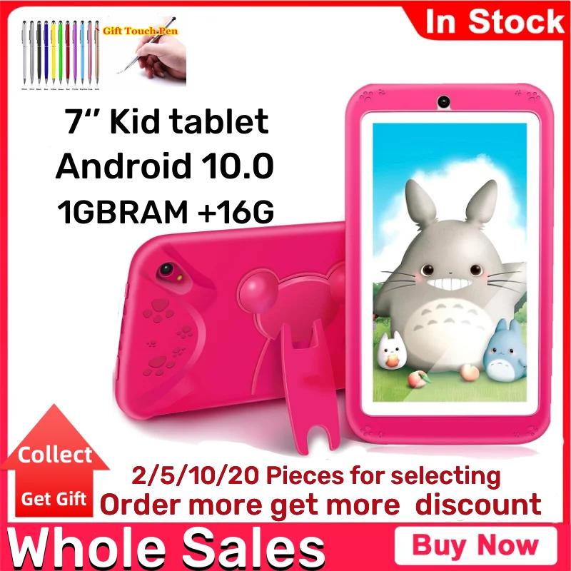 Hele Verkoop 7 INCH E98 Android 10.0 KID Gift Tablet PC 1GBRAM + 16G ROM Met Silicon beugel Case Dual Camera