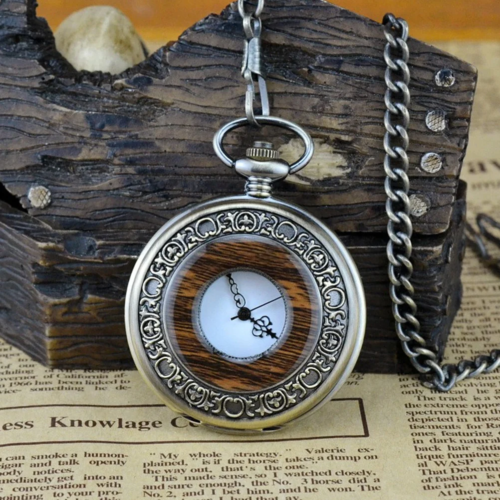 الجوف خارج صدفي ساعة الجيب الخشب الحبوب خمر البرونزية إنهاء حركة الكوارتز الأزياء التبعي سبيكة ساعة الجيب