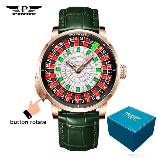 PINDU Ontwerp Nieuwe NH35A Mechanische Horloges Mannen Drukknop Turn Russische Roulette Game Saffier Spiegel Diamanten Wijzerplaat herenhorloge