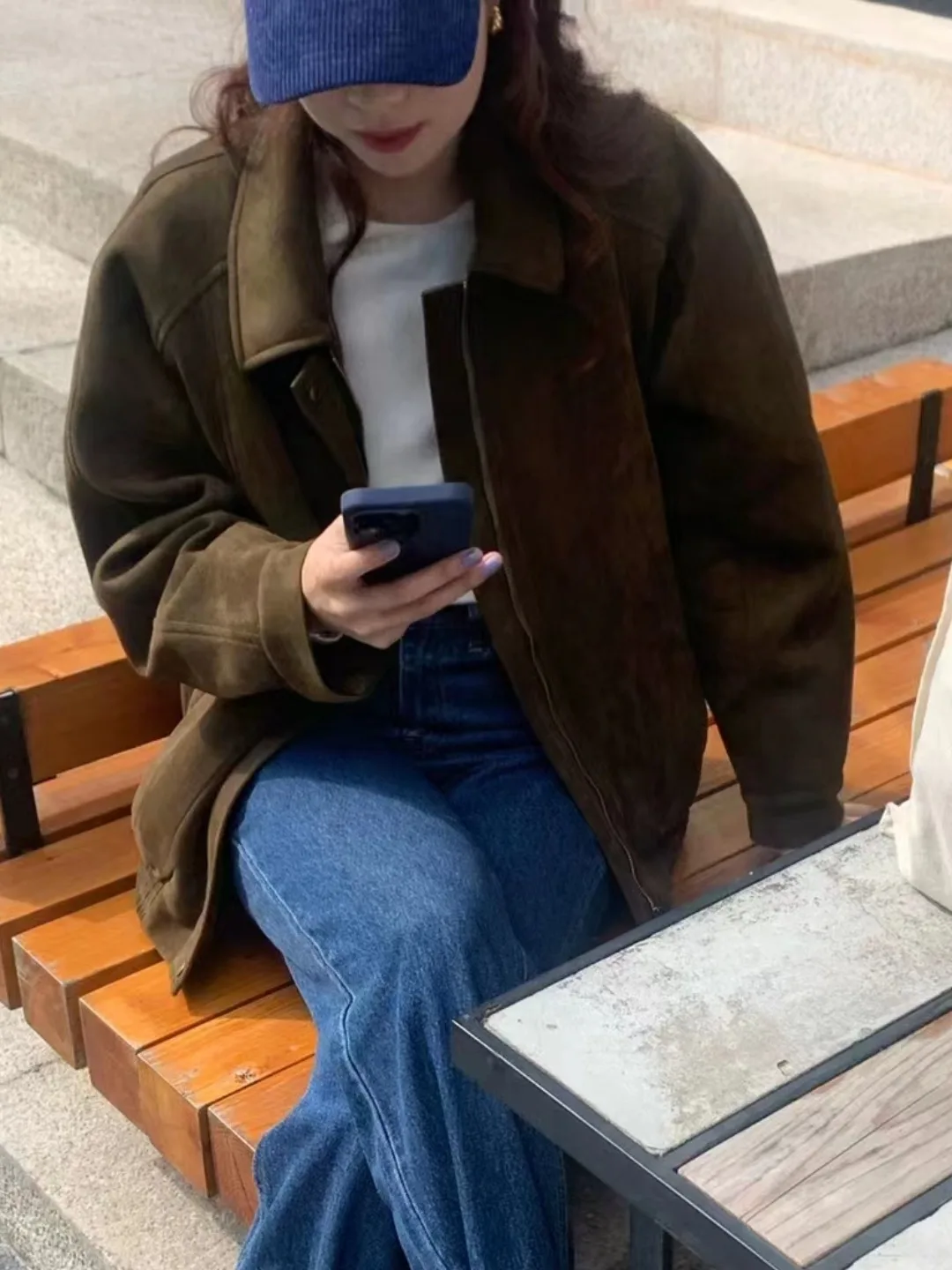 ort Women's Leather Jaet Autumn Winter Loose Fit Brown Retro Sle Motorcycle Baseball Coat Warm Sli Campus Streetwear