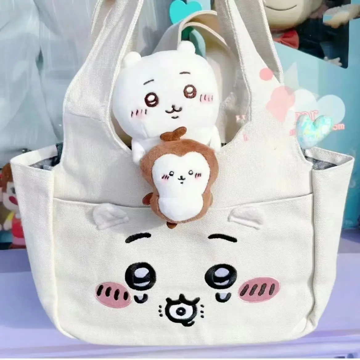 Anime Kawaii Usagi Chiikawa Momoga Cute Cartoon Embroidered Canvas HandBag Lunch Bag Women's Shoulder Crossbody Bag 22cm Gifts