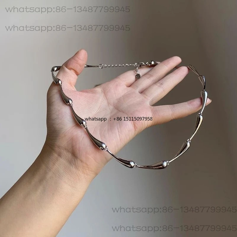 

Punk style simple silver water drop bamboo necklace cold department personality niche collarbone chain