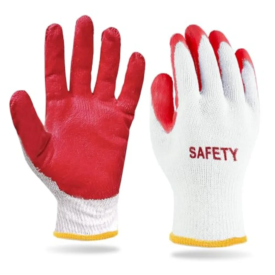 

SAFETY Non-Slip 0 Work Construction Gloves - Red Latex Cotton Working Nitrile Rubber Palm Coated Garden Medium/Large Pack of 0
