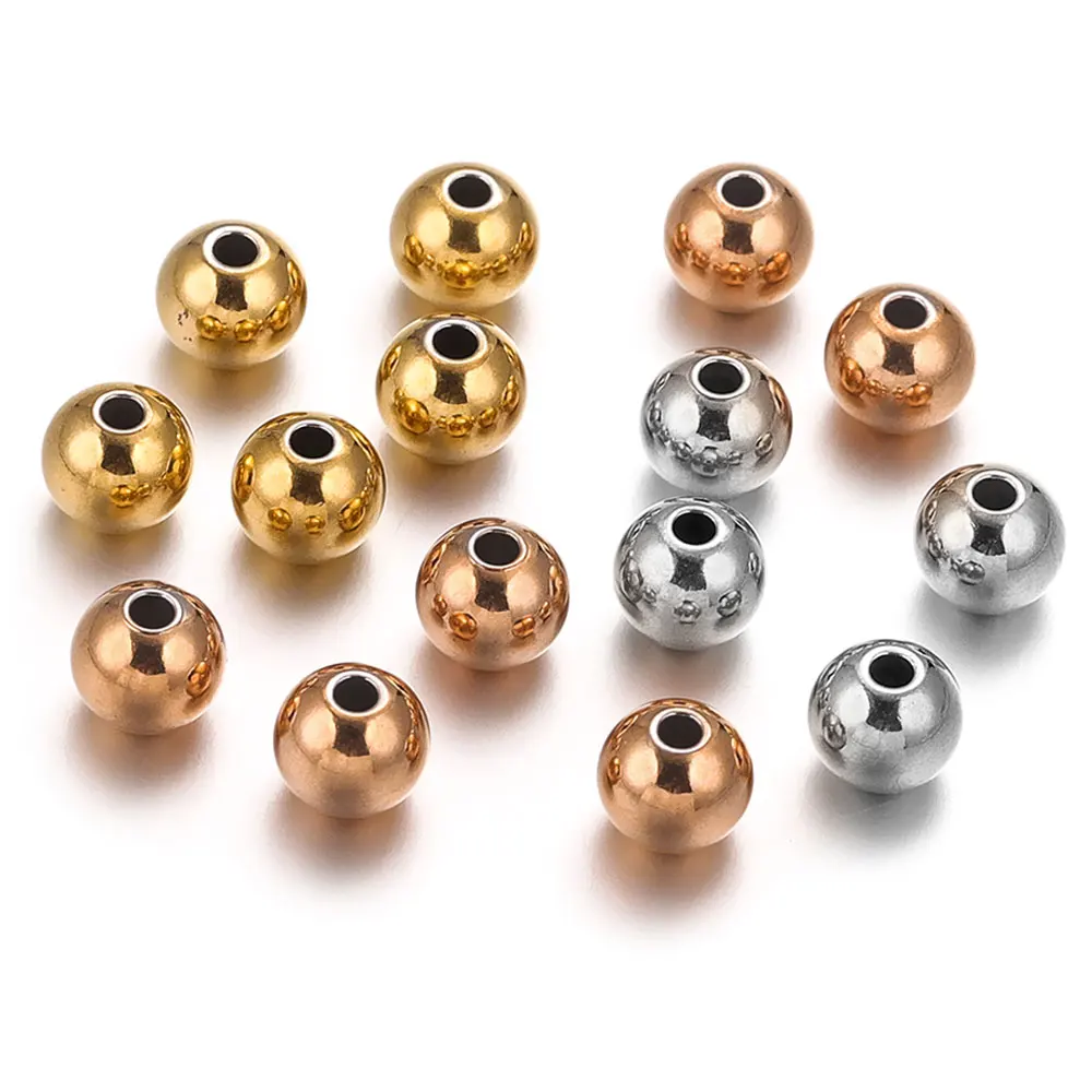 10-100pcs 3 4  6 8 10mm Stainless Steel Rose Gold Plated Round Loose Spacer Beads Charm for Bracelet DIY Jewelry Making Supplies