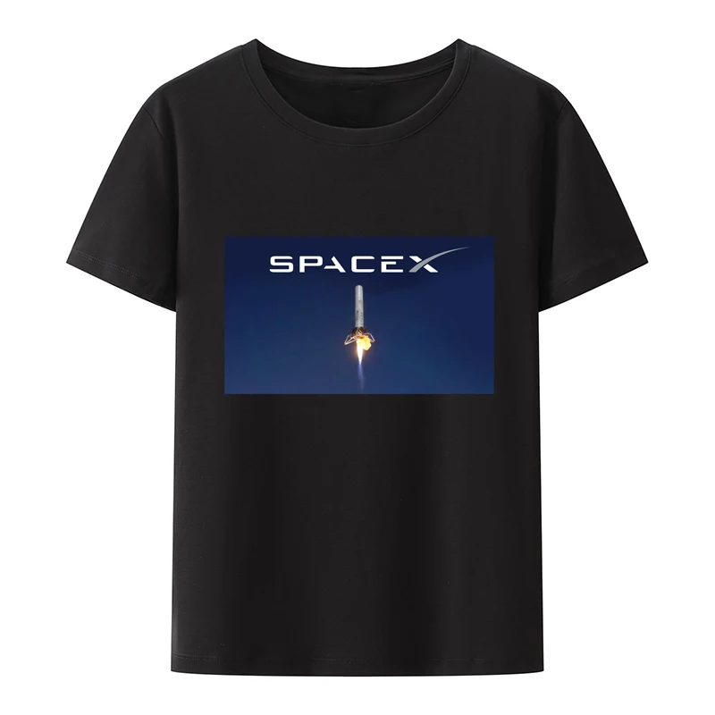 SPACE- X  Falcon 9 Printed  Cotton T-shirt Hipster Summer Short Sleeve  Graphic  T Shirt   Oversized Tee Tshirt