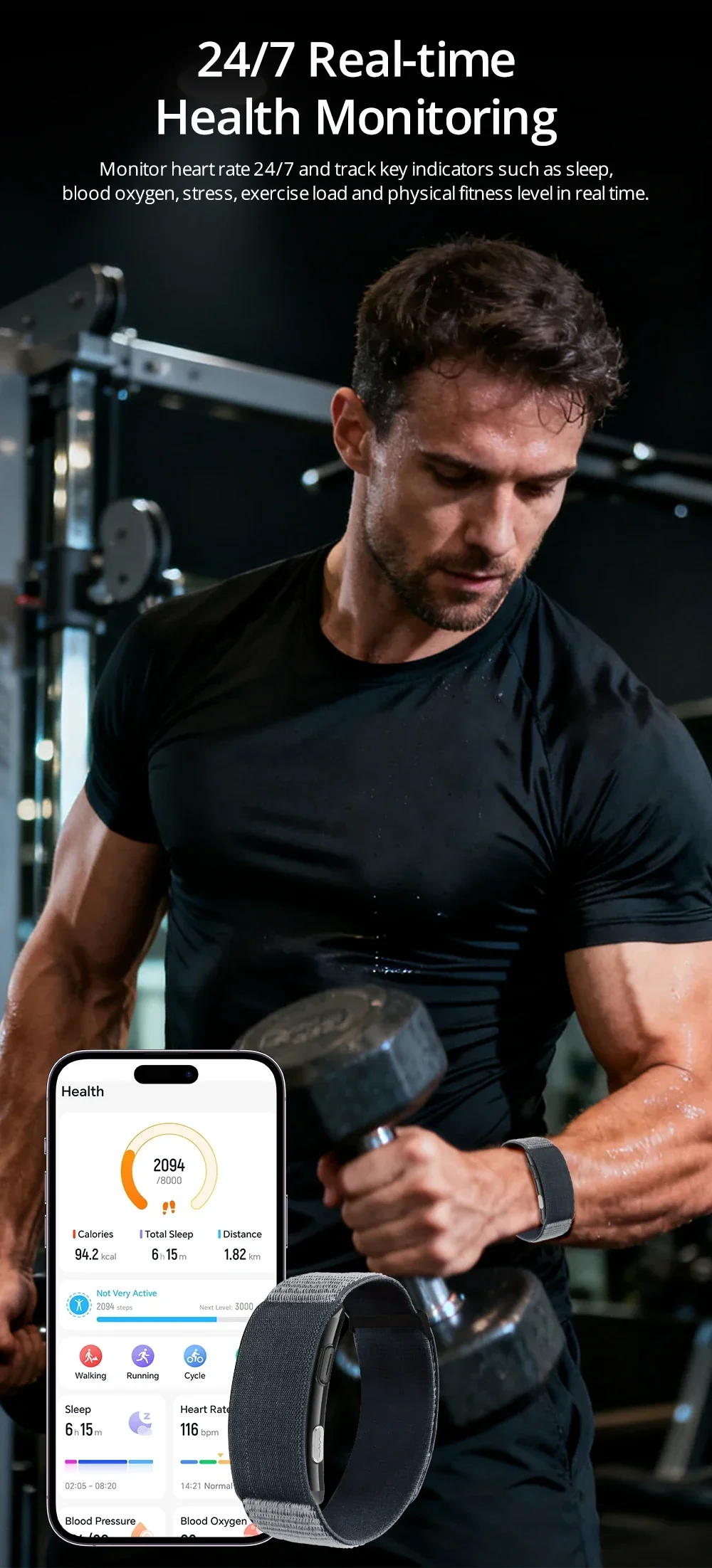2026 Neues VWAR LOOP X Smart Band SOS Herzfrequenz- und Blutsauerstoffmessung IP68 Wasserdichter Fitness-Tracker Ohne Bildschirm Smart-Armband – Detail 11