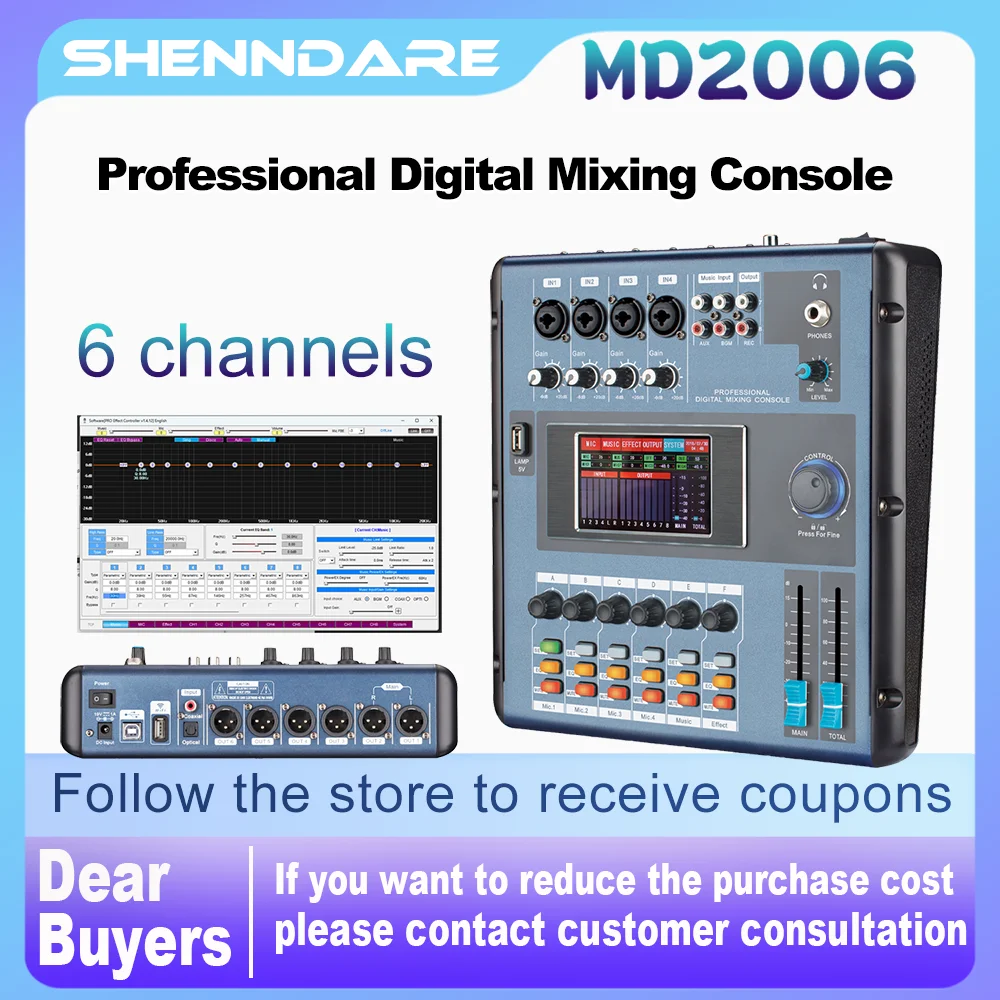

ShennDare Screen-Touch 6 Channels MD2006 Digital Mixer Audio Professional Dj Controller Mixer Audio Sound Mixing By WIFI/USB