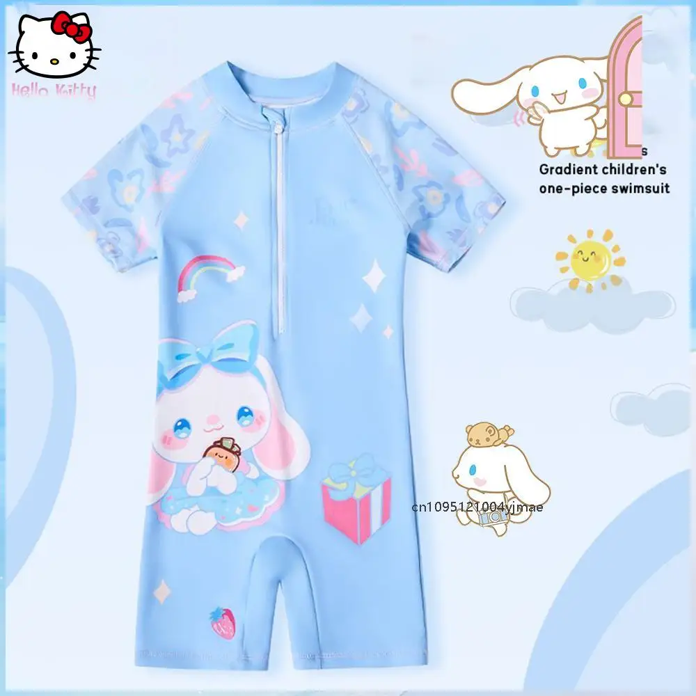 

Детский купальник Cinnamoroll Kawaii Sanrios, аниме, синий, летний, с рисунком Куроми, с короткими рукавами, быстросохнущий купальник для девочек, пляжная одежда