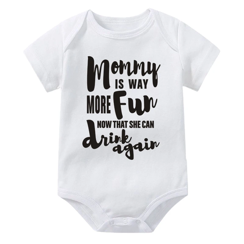 Baby Fashion Summer Infant Girls Boy Casual Mommy Is More Fun Now That She Can Drink Again Funny Black Bodysuits Jumpsuit