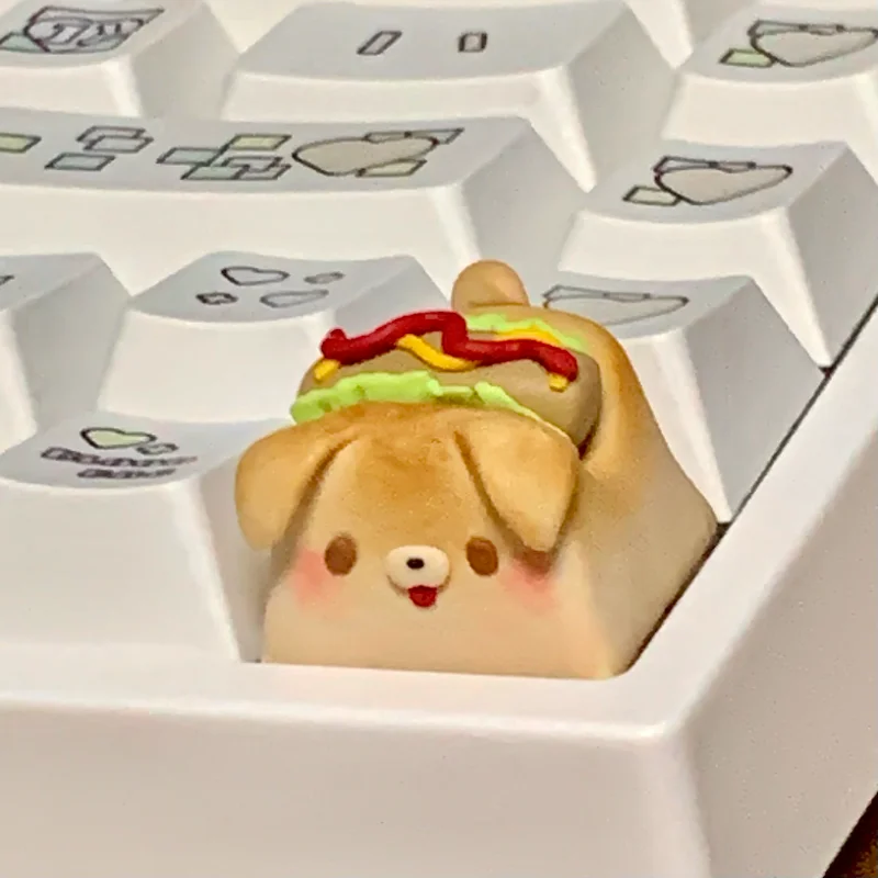 MiFuny Cute Hamburger Cat/Dog/Bear Keycaps Resin/Clay Custom Artisan Key Caps for Mechanical Keyboard Accessories Gift MX Switch