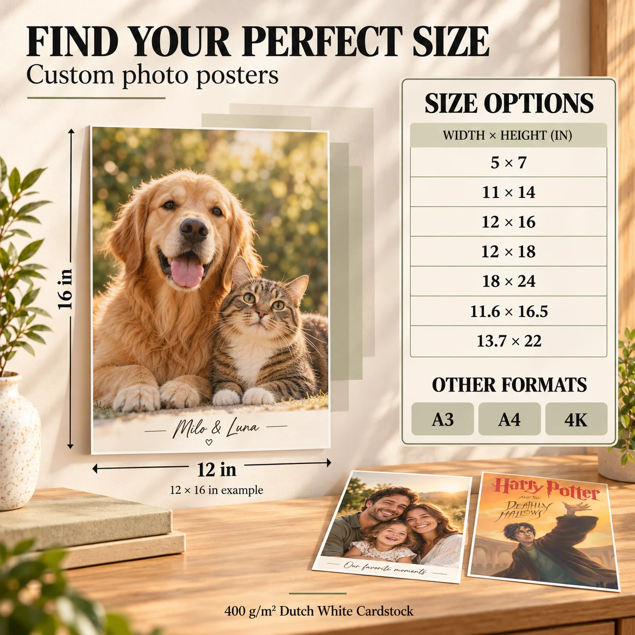 Personalized Dutch White Cardstock Posters Custom Photo Text Print Multiple Sizes Family Pet Music Album Wall Decor Unique Gifts