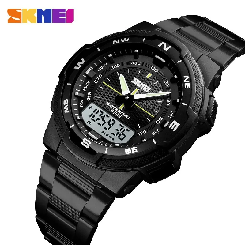 SKMEI-reloj Digital deportivo con luz trasera para hombre, cronógrafo de pulsera resistente al agua, de marca superior de lujo, con fecha de negocios de acero completo