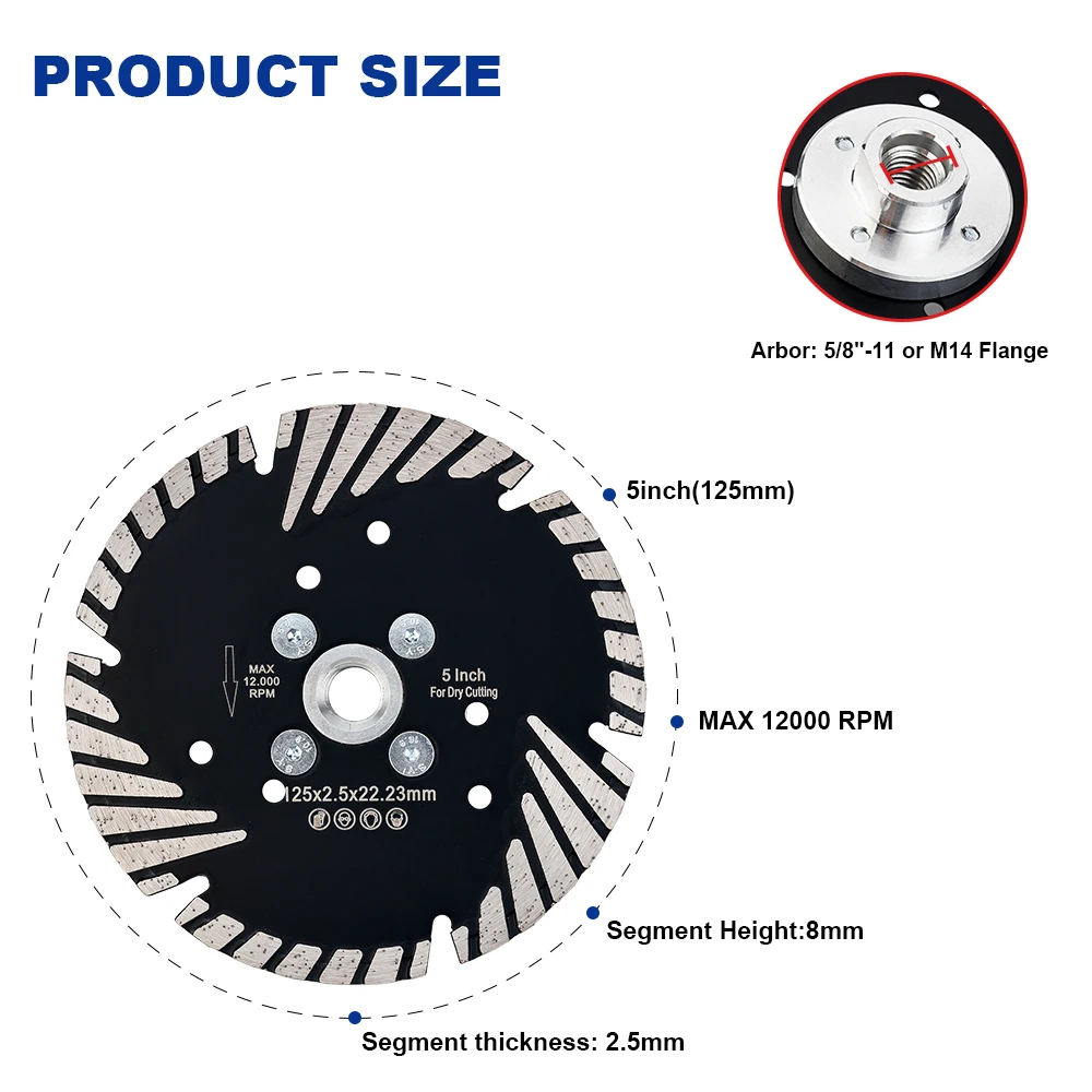 DC-FSTB5 125 mét thông tư 5 inch kim cương mài đĩa và cắt lưỡi với M14 Mặt Bích cho đá