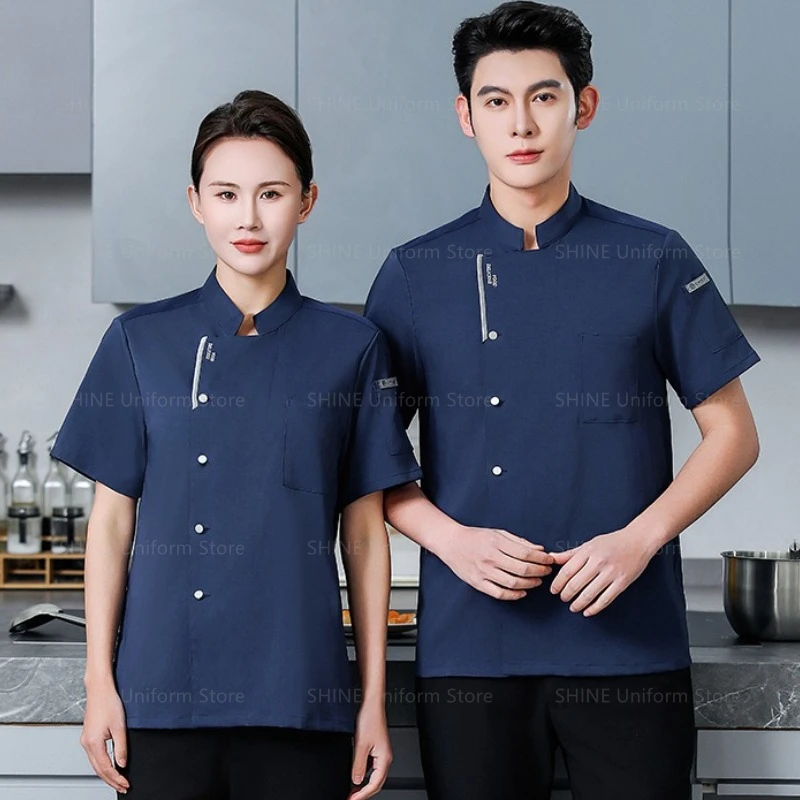 

Breathable Restaurant Chef coat men short sleeve Chef uniform Kitchen Jacket white apron work clothes logo Chef shorts Summer